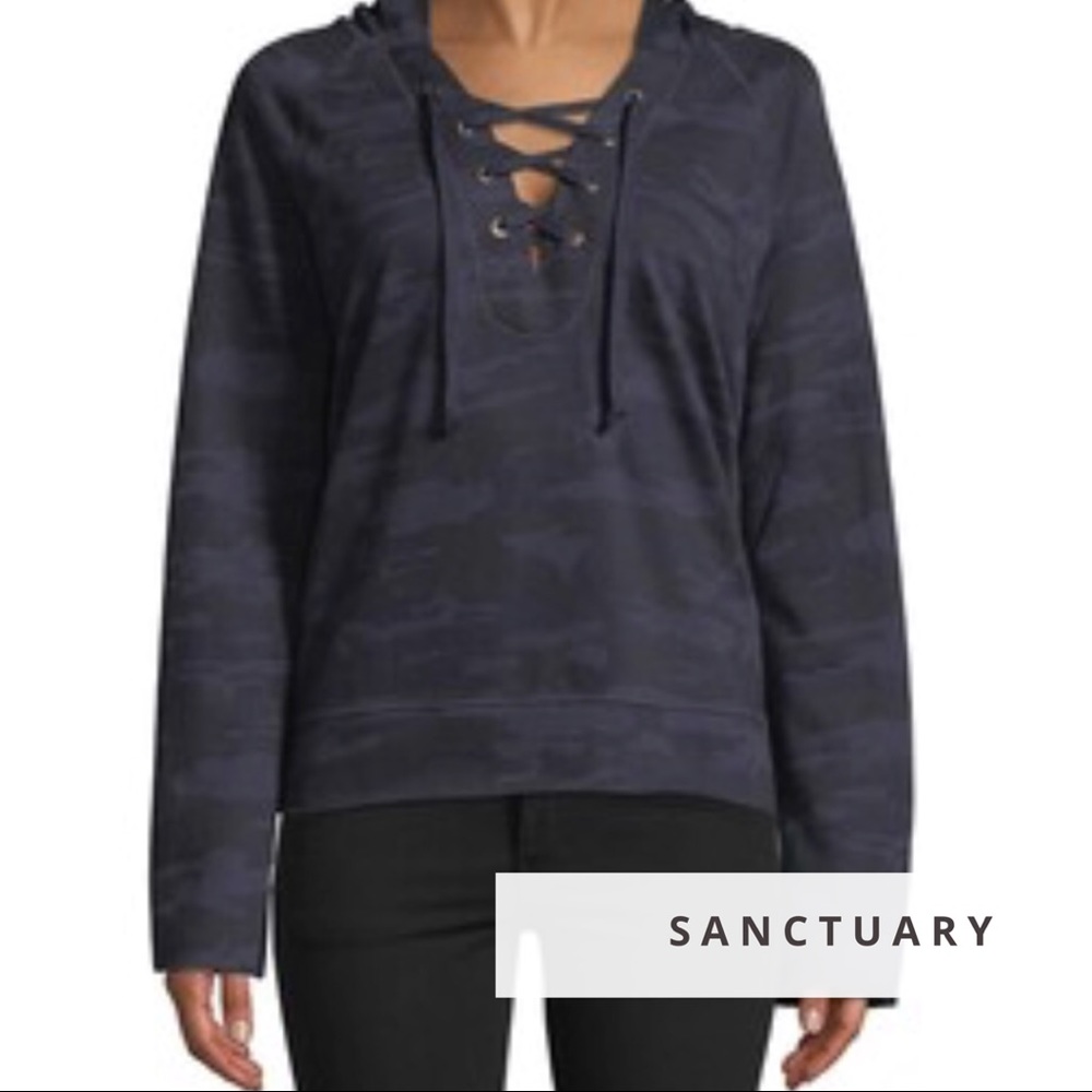NWT Sanctuary Navy Camo Lace-Up Sweatshirt